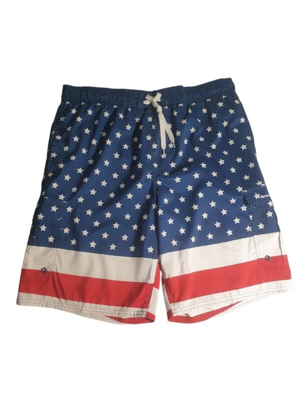 Beverly Hills Polo Club American Flag Swim Trunks Stars Stripes Mesh Lined Men L